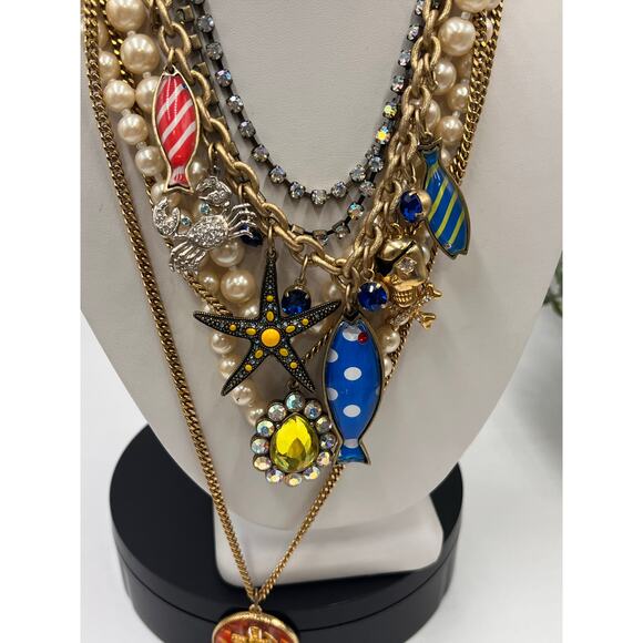 Betsey Johnson Bold MultiStrand Fish Nautical Lucite Anchor Crab Pearl Necklace - Picture 14 of 14